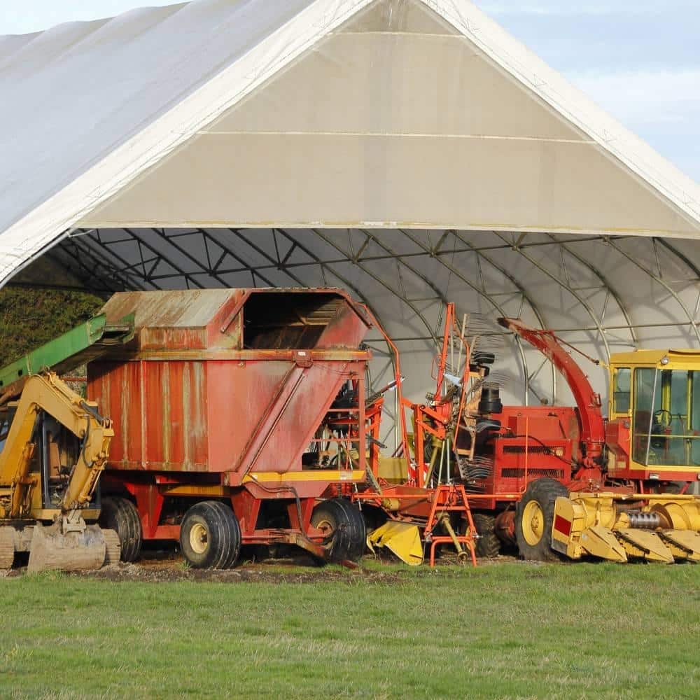 A white tent equipped with plant trackers.