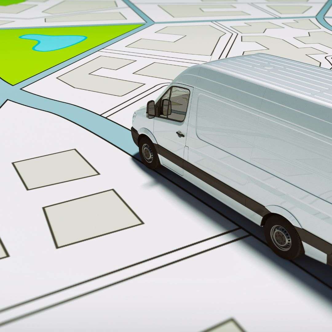 Real-time vehicle tracking: A van driving on a map.